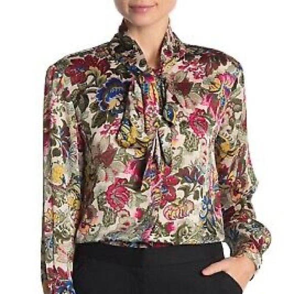 Catherine Malandrino Tops - NWOT CATHERINE MALANDRINO Floral Foulard Tie Neck Long Sleeve Blouse PXS